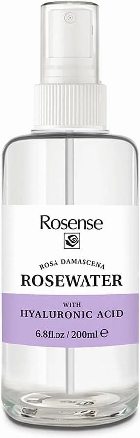 Rosense Rosewater with Hyaluronic Acid - Hydrating Facial Toner/Rose Water with Hyaluronic Acid Face Mist 6.8 Oz Glass Bottle