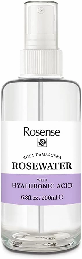 Rosense Rosewater with Hyaluronic Acid - Hydrating Facial Toner/Rose Water with Hyaluronic Acid Face Mist 6.8 Oz Glass Bottle