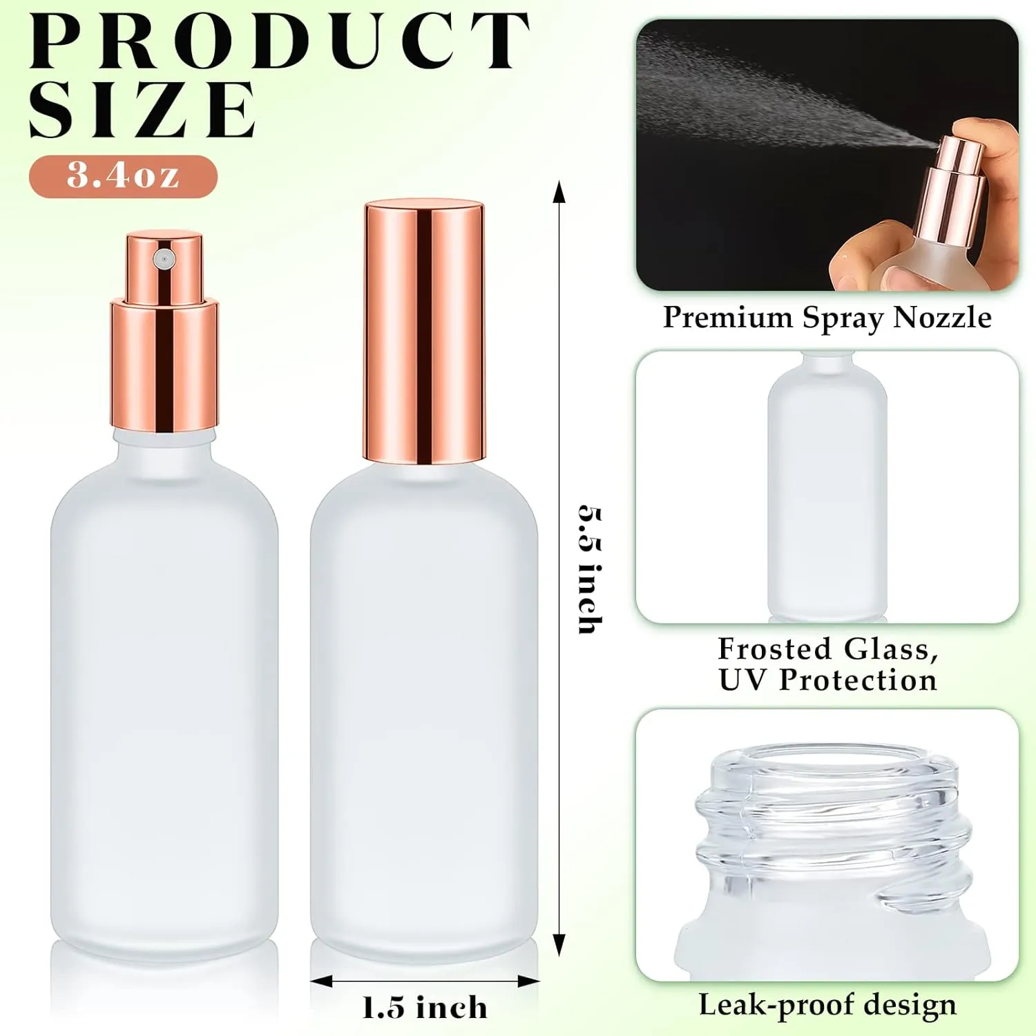 Roshtia 30 Pcs 3.4 oz Rose Gold Glass Spray Bottle Refillable Perfume Atomizer Clear Decorative Empty Bottles with Fine Mist Sprayer Pump for Face Body Travel