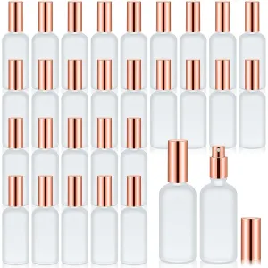 Roshtia 30 Pcs 3.4 oz Rose Gold Glass Spray Bottle Refillable Perfume Atomizer Clear Decorative Empty Bottles with Fine Mist Sprayer Pump for Face Body Travel