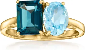 Ross-Simons 2.10 Carat London Blue Topaz and 1.80 Carat Sky Blue Topaz Toi Et Moi Ring in 14kt Yellow Gold