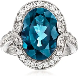 Ross-Simons 7.89 ct. t.w. London Blue and White Topaz Ring With Diamonds in Sterling Silver