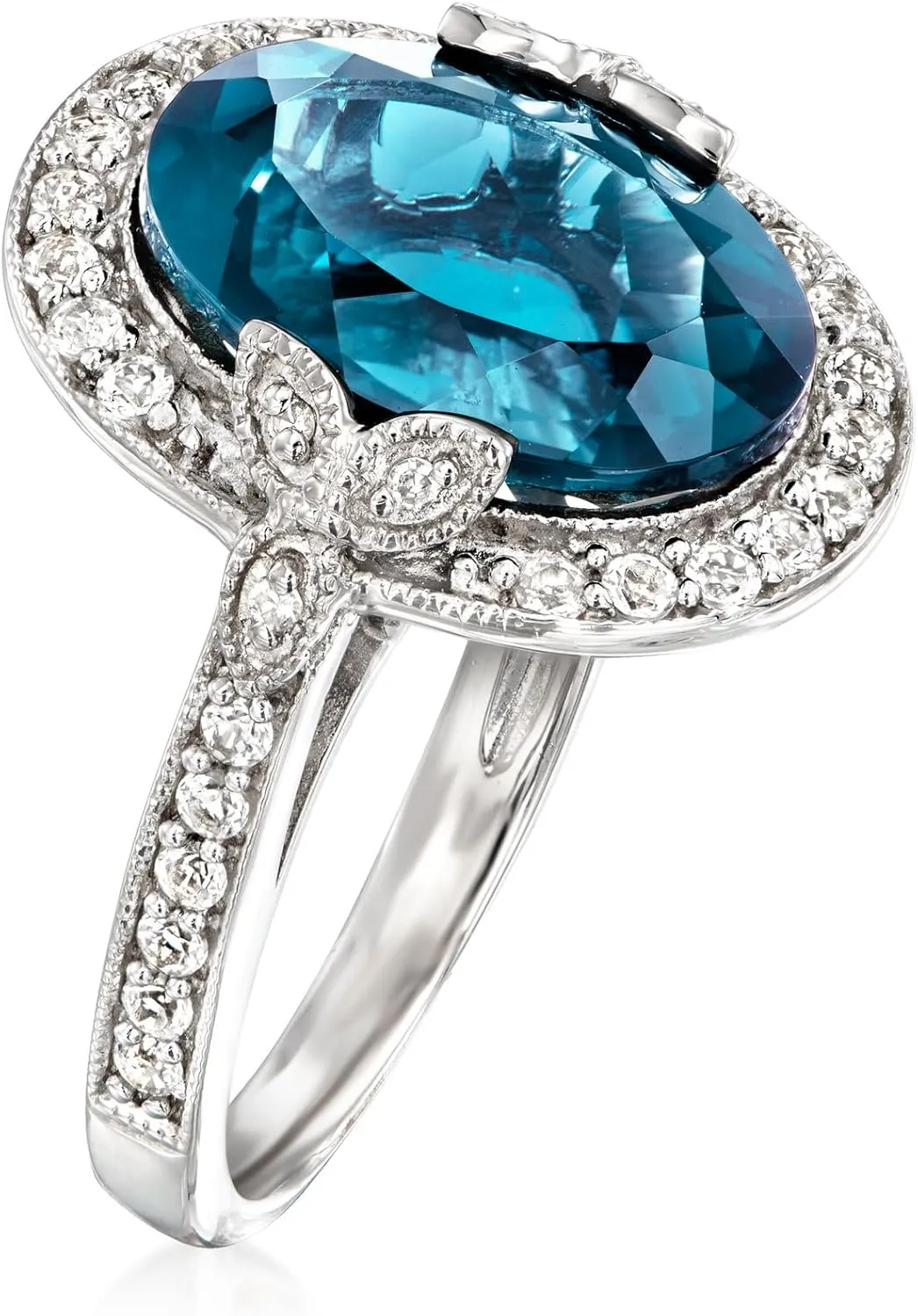 Ross-Simons 7.89 ct. t.w. London Blue and White Topaz Ring With Diamonds in Sterling Silver