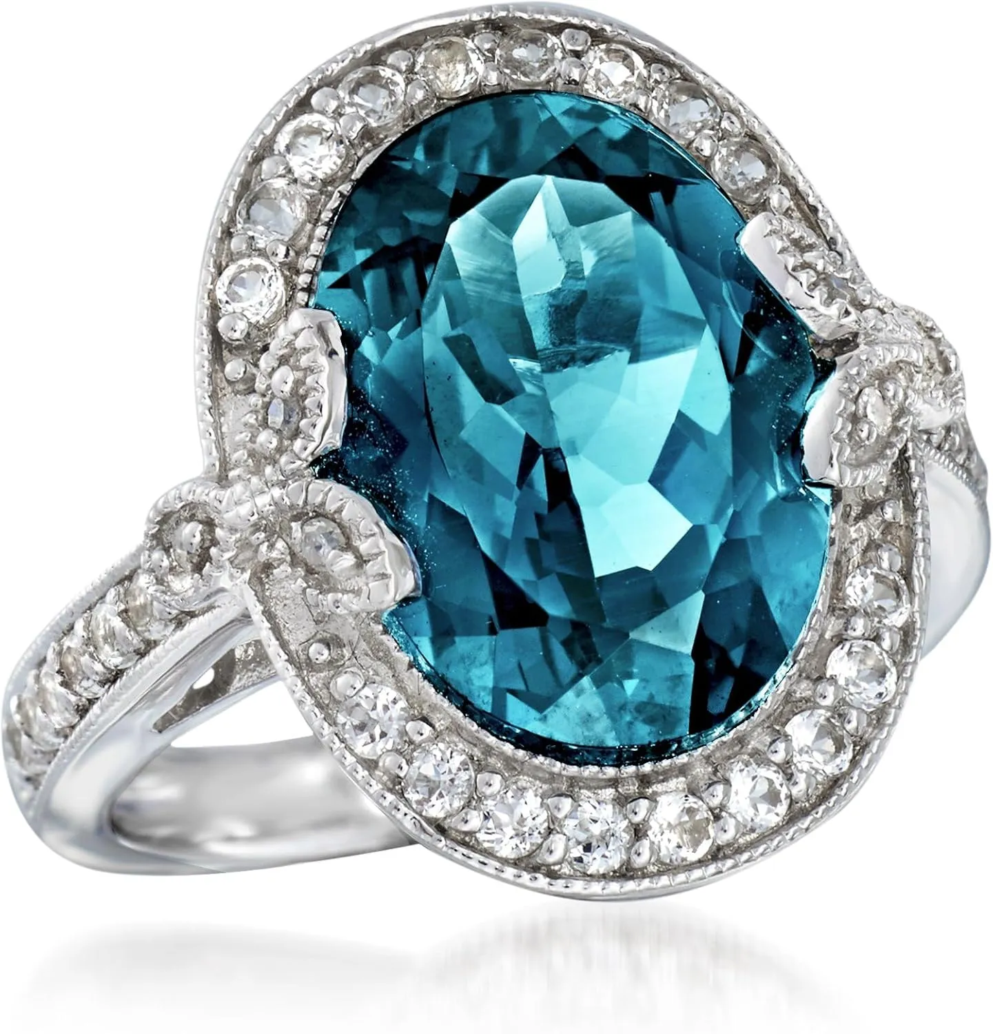 Ross-Simons 7.89 ct. t.w. London Blue and White Topaz Ring With Diamonds in Sterling Silver