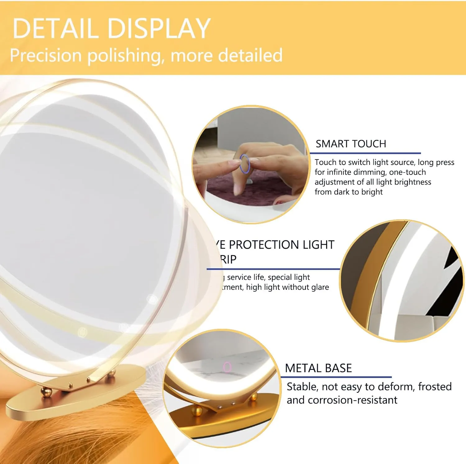 Round Vanity Mirror with Lights, Large Vanity Mirror with 3 Color Lighting Dimmable, Smart Touch Control, Touch Control, 2025 New 360°Rotation Round Desk Mirror, Easy to Assemble,30CM,White