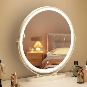 Round Vanity Mirror with Lights, Large Vanity Mirror with 3 Color Lighting Dimmable, Smart Touch Control, Touch Control, 2025 New 360°Rotation Round Desk Mirror, Easy to Assemble,30CM,White