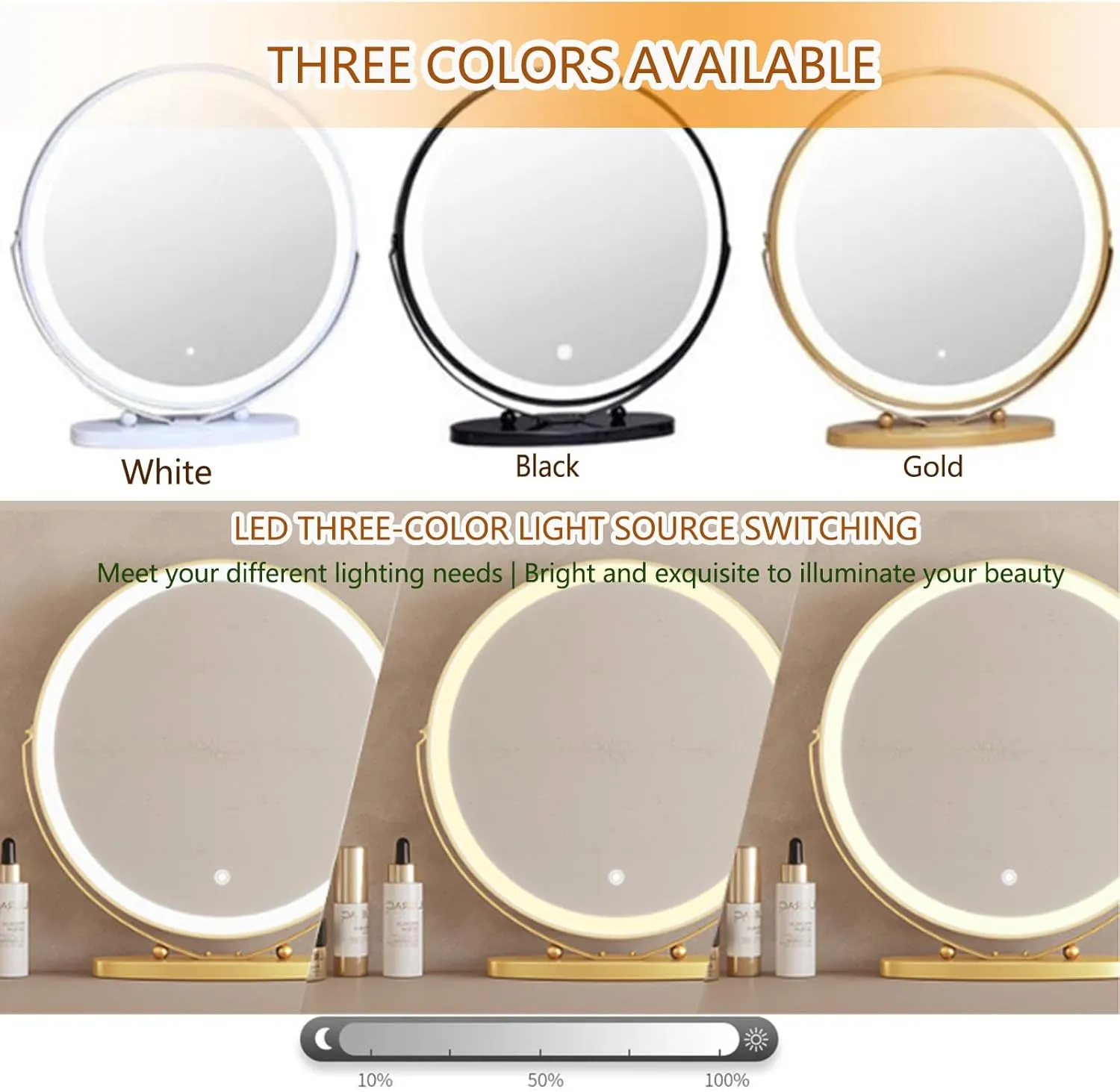Round Vanity Mirror with Lights, Large Vanity Mirror with 3 Color Lighting Dimmable, Smart Touch Control, Touch Control, 2025 New 360°Rotation Round Desk Mirror, Easy to Assemble,30CM,White
