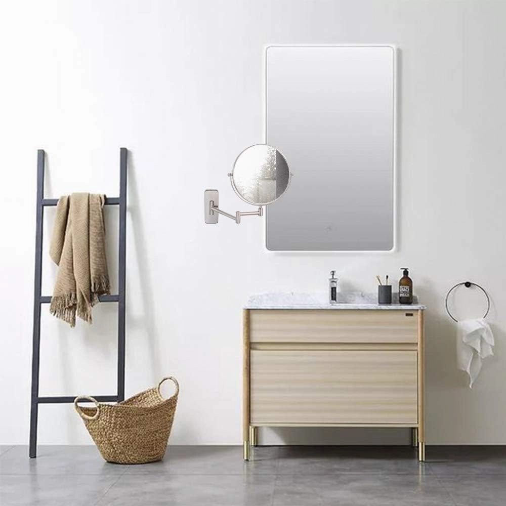 Round Bathroom Mirror, Makeup Mirror Wall Mounted, 360 Rotation Free Standing Portable, Ideal for Applying Make-up, Wearing Contacts and Shaving, Etc