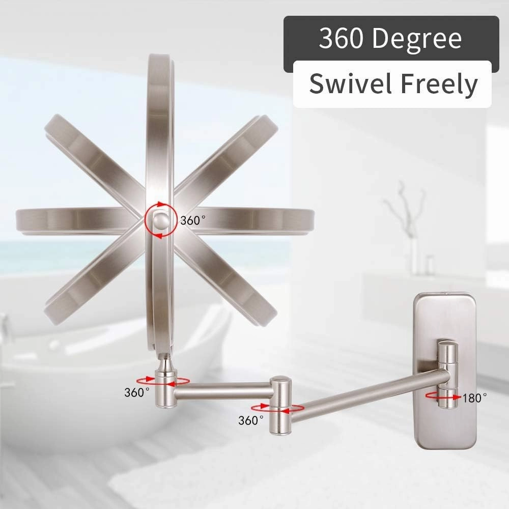Round Bathroom Mirror, Makeup Mirror Wall Mounted, 360 Rotation Free Standing Portable, Ideal for Applying Make-up, Wearing Contacts and Shaving, Etc