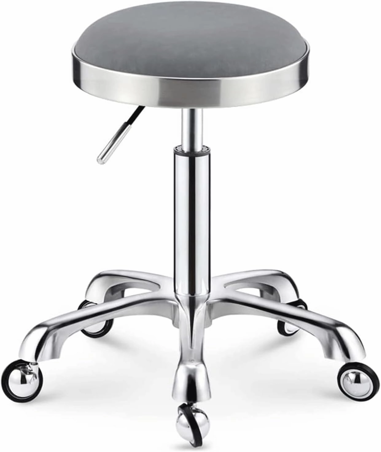 Round Rolling Stool w/Wheels Adjustable Height Swivel Salon Hairdressing Makeup Stool Work Shop Stool Chair Heavy Duty Load-Bearing 150KG (Pink) (Grey)