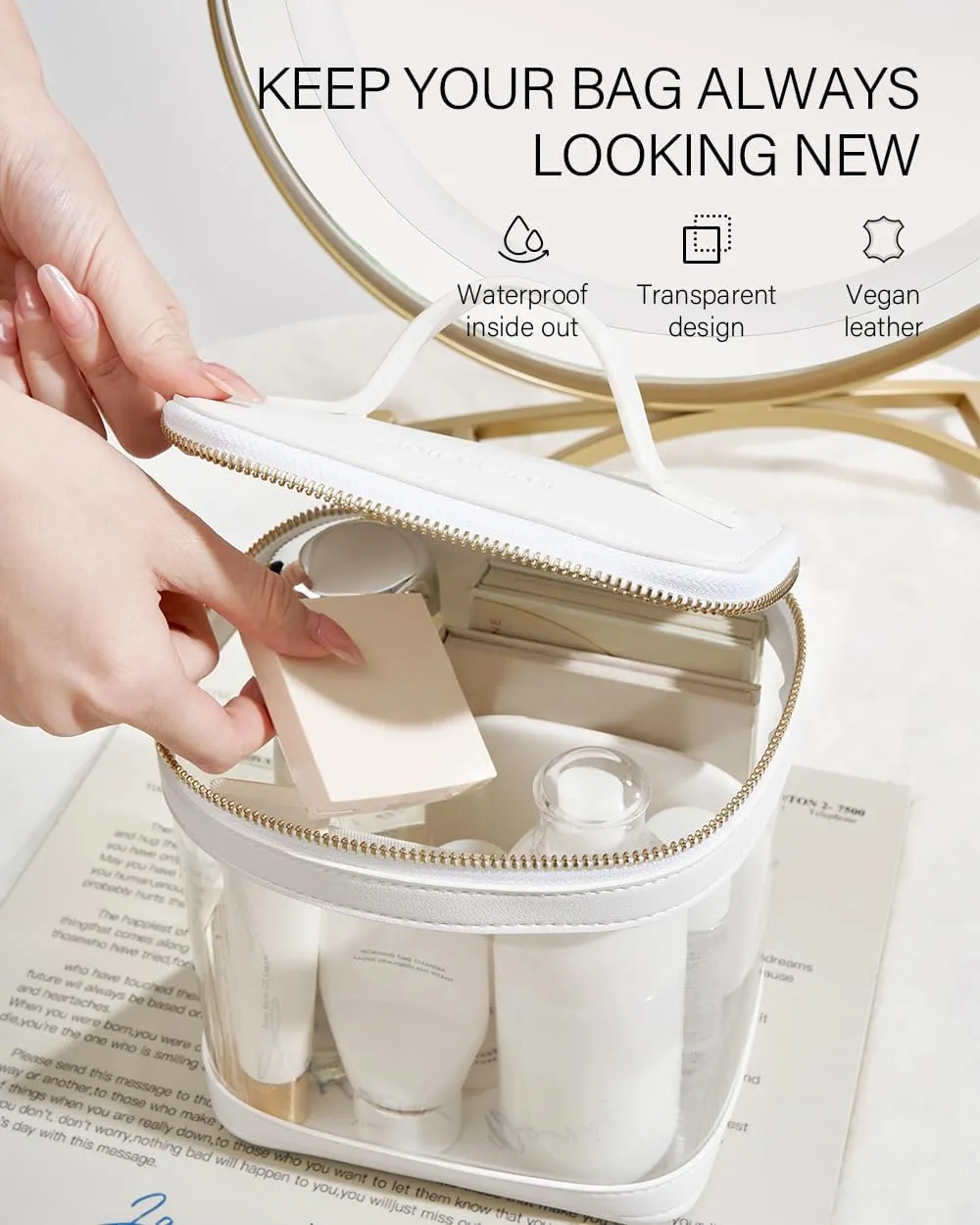 ROWNYEON Clear Makeup Case Toiletry Bag Multipurpose Travel Makeup Train Case Portable Cosmetic Organizer Transparent Storage Bag