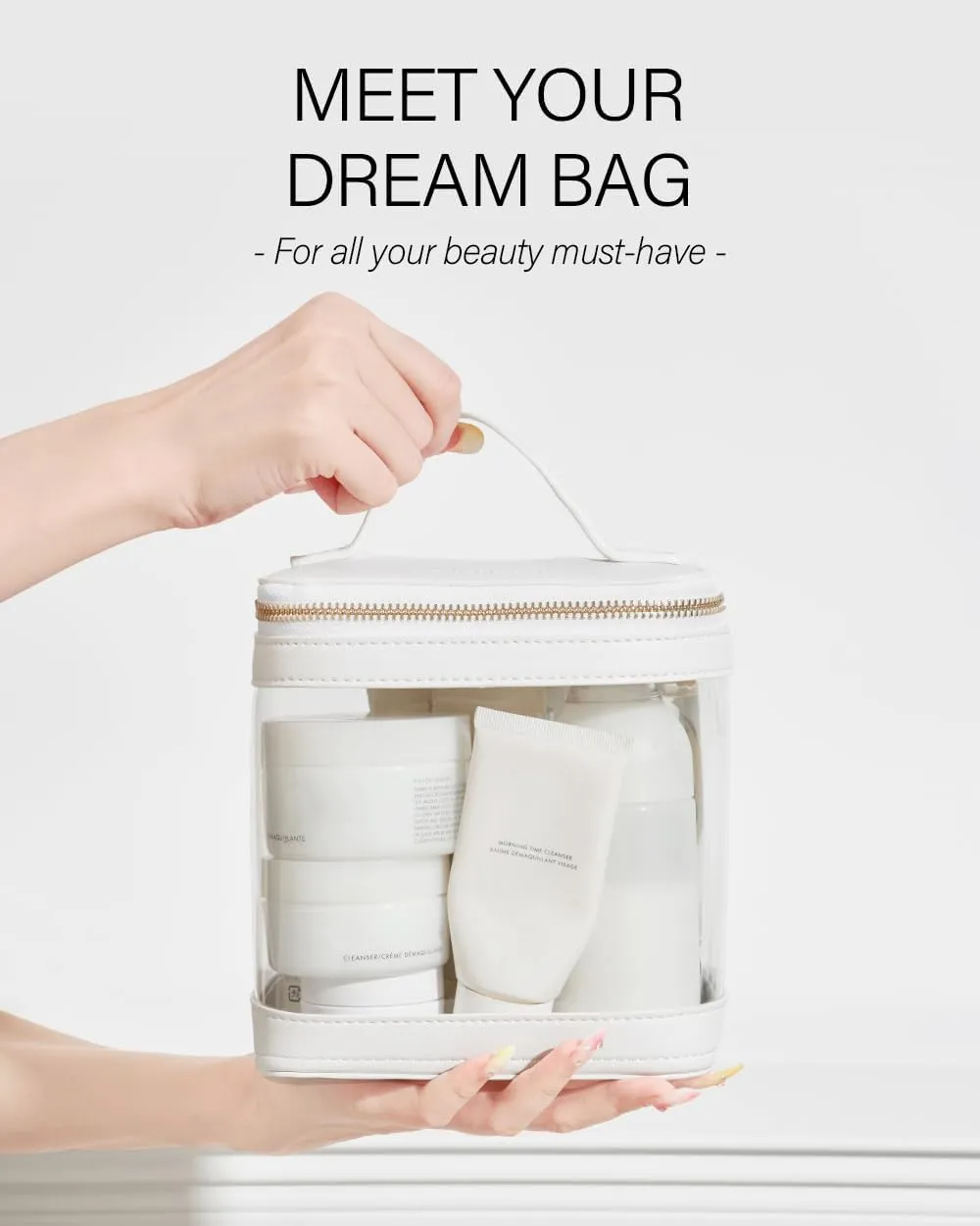 ROWNYEON Clear Makeup Case Toiletry Bag Multipurpose Travel Makeup Train Case Portable Cosmetic Organizer Transparent Storage Bag