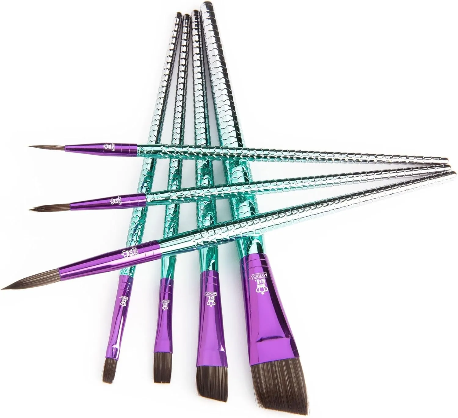 Royal & Langnickel Mythos, 7pc Mermaid 204 Variety Craft Brush Set for All Painting Mediums, Includes - Angular, Shader & Round Brushes Teal