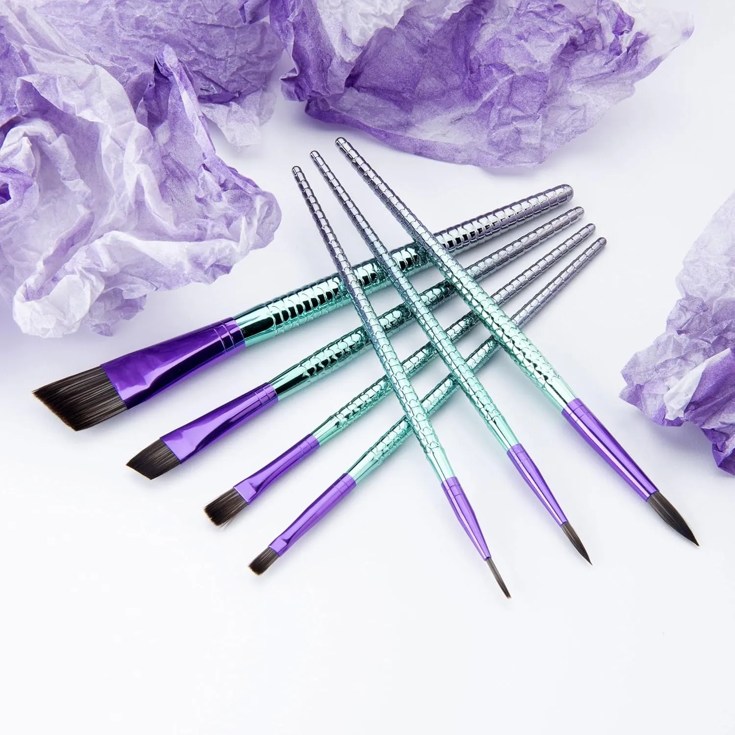 Royal & Langnickel Mythos, 7pc Mermaid 204 Variety Craft Brush Set for All Painting Mediums, Includes - Angular, Shader & Round Brushes Teal
