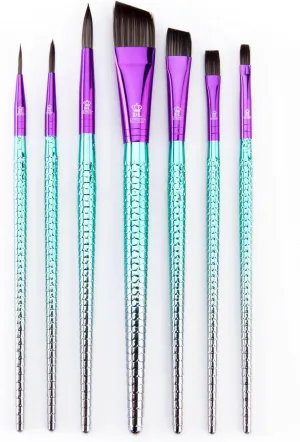 Royal & Langnickel Mythos, 7pc Mermaid 204 Variety Craft Brush Set for All Painting Mediums, Includes - Angular, Shader & Round Brushes Teal