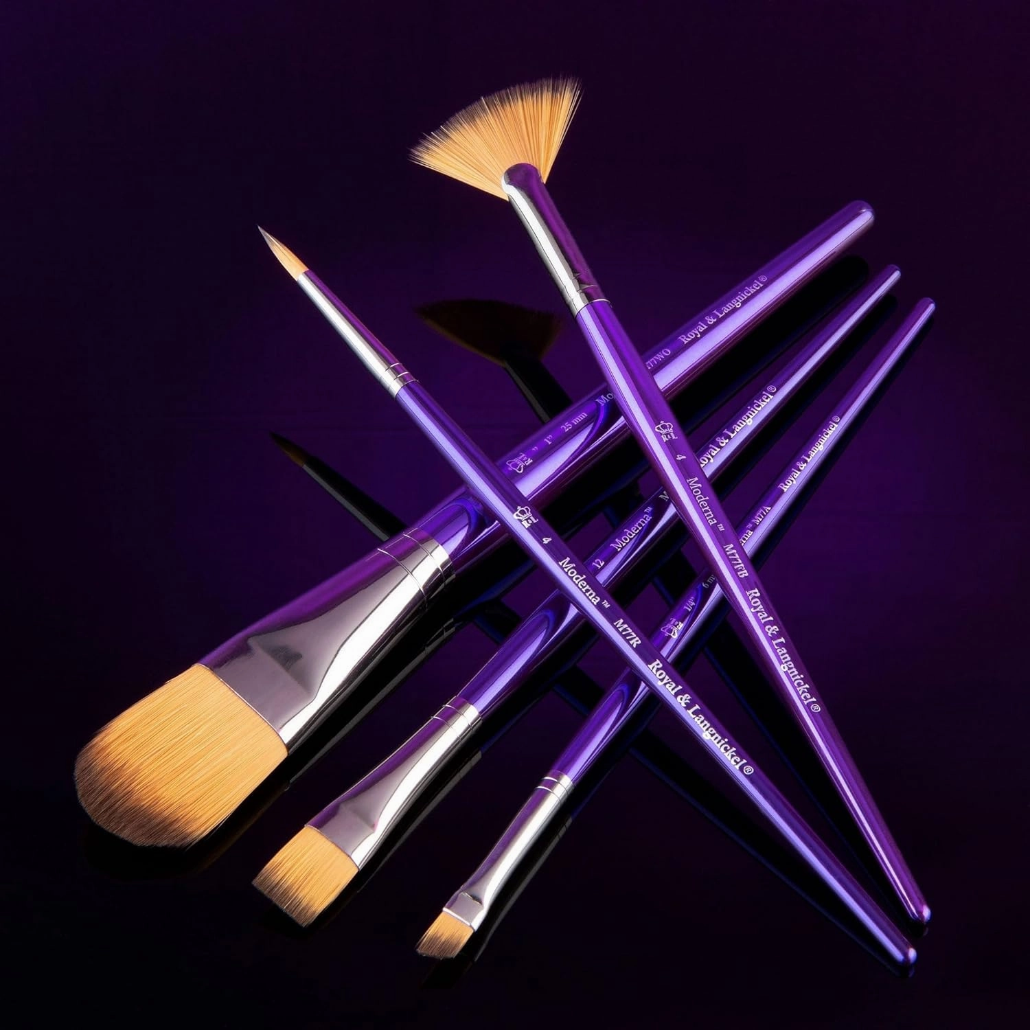 Royal & Langnickel Moderna, 5pc Variety Brush Set for All Painting Mediums, Includes - Oval Wash, Angular, Shader, Fan & Round Brushes