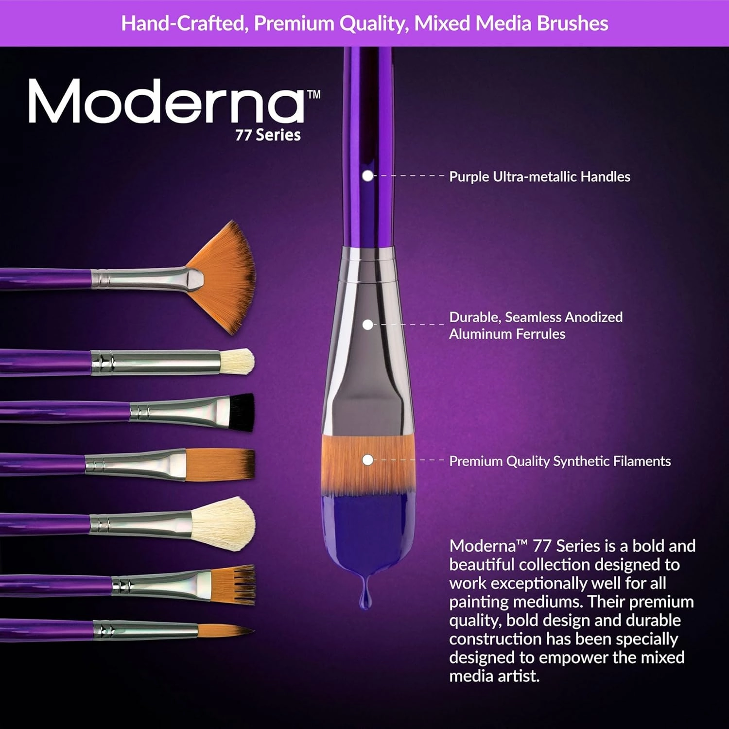 Royal & Langnickel Moderna, 5pc Variety Brush Set for All Painting Mediums, Includes - Oval Wash, Angular, Shader, Fan & Round Brushes