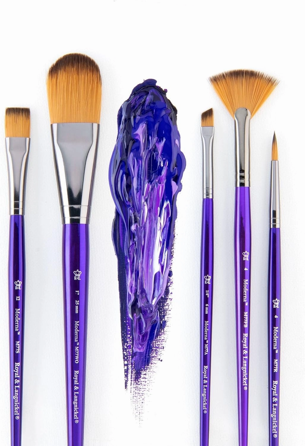 Royal & Langnickel Moderna, 5pc Variety Brush Set for All Painting Mediums, Includes - Oval Wash, Angular, Shader, Fan & Round Brushes
