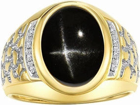 Rylos Men's Nugget Ring in Yellow Gold Plated Silver Cabochon Gemstone and Diamonds in Sizes 8-13.