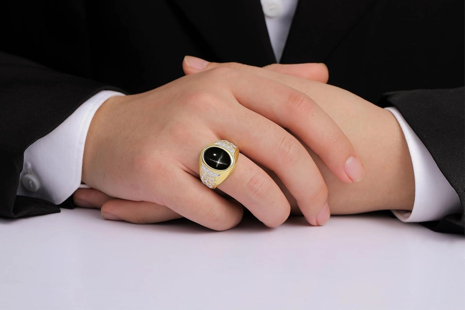 Rylos Men's Nugget Ring in Yellow Gold Plated Silver Cabochon Gemstone and Diamonds in Sizes 8-13.