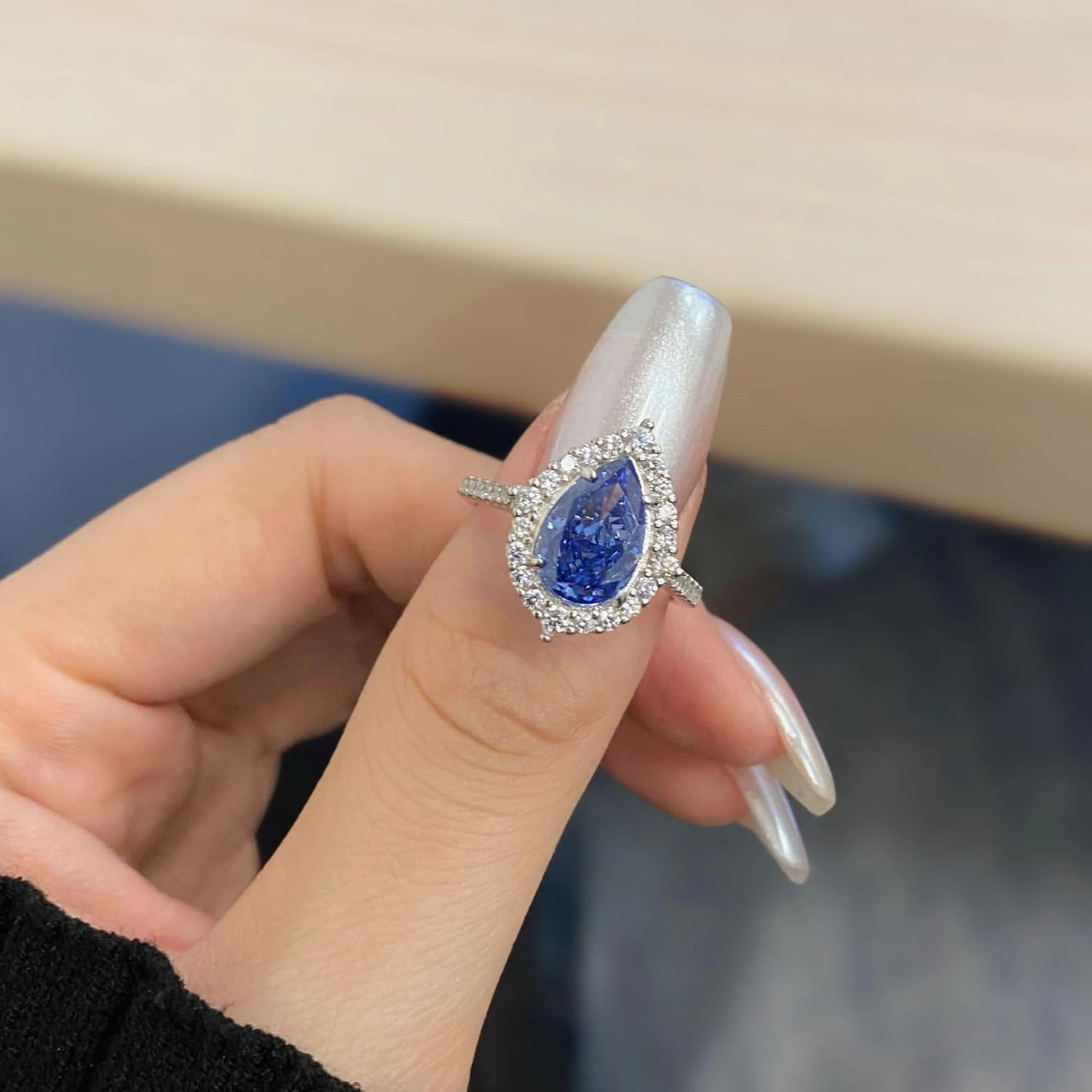 S925 Sterling Silver Statement Ring with 6ct Sapphire & Moissanite, Blue Rings for Women, A Symphony of Elegance and Grace