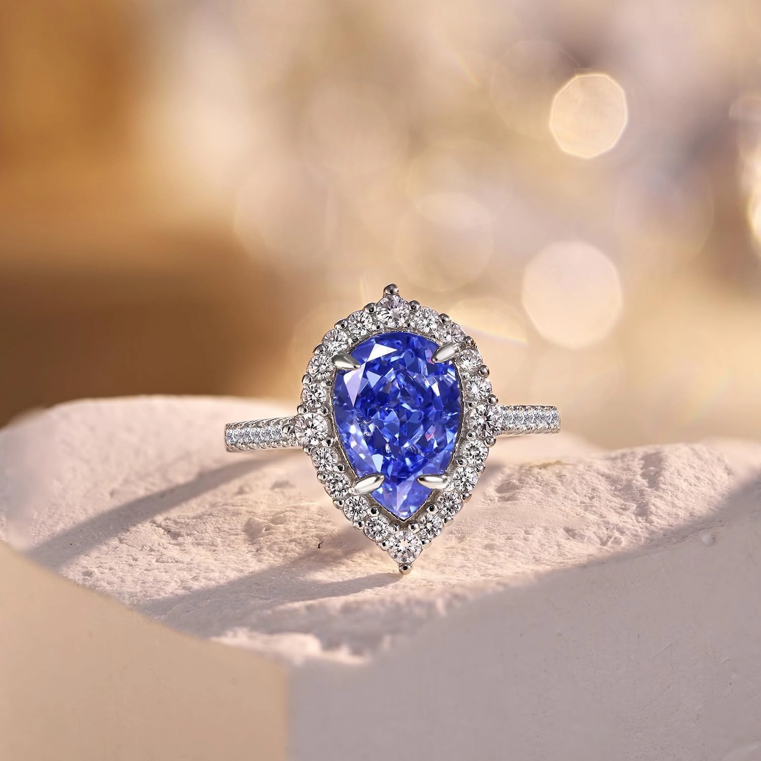 S925 Sterling Silver Statement Ring with 6ct Sapphire & Moissanite, Blue Rings for Women, A Symphony of Elegance and Grace