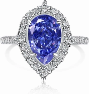 S925 Sterling Silver Statement Ring with 6ct Sapphire & Moissanite, Blue Rings for Women, A Symphony of Elegance and Grace