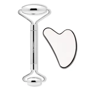 Sacheu Gua Sha Facial Tools Stainless Steel Muscle Scraper Bundle — Metal Face Roller & Gua Sha for Enhanced Lymphatic Drainage, Metal Face Sculpting Tool With Travel Pouch