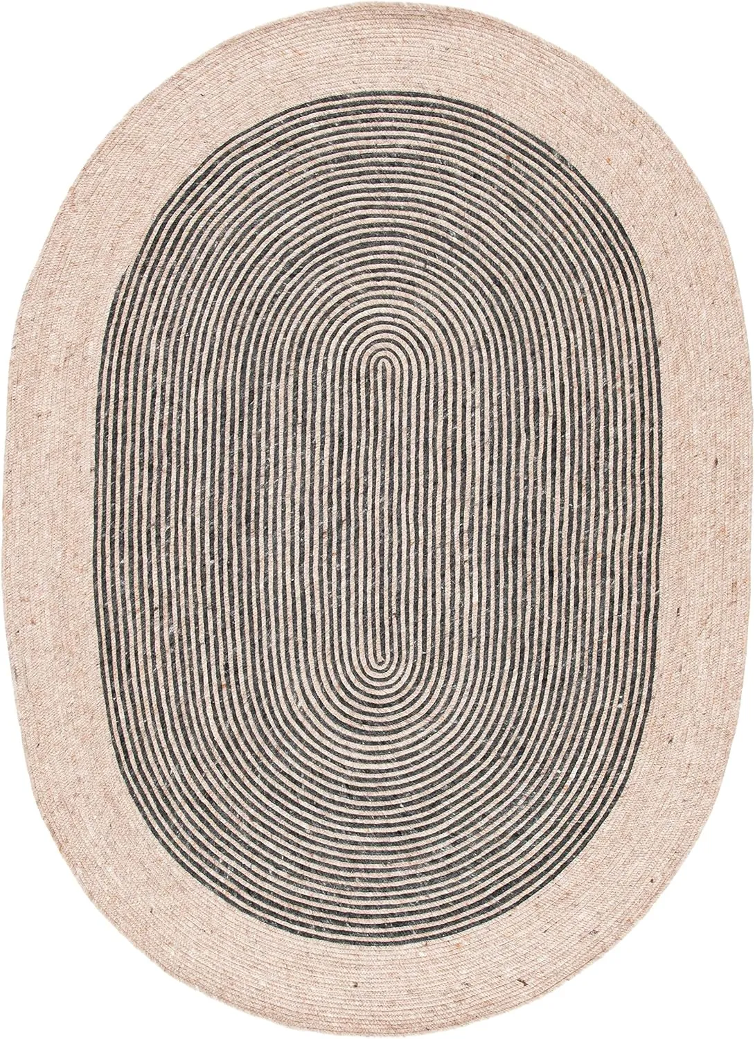 SAFAVIEH Braided Collection 6' x 9' Oval Beige/Black BRD904B Handmade Country Cottage Reversible Wool Entryway Foyer Living Room Bedroom Kitchen Area Rug