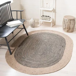 SAFAVIEH Braided Collection 6' x 9' Oval Beige/Black BRD904B Handmade Country Cottage Reversible Wool Entryway Foyer Living Room Bedroom Kitchen Area Rug