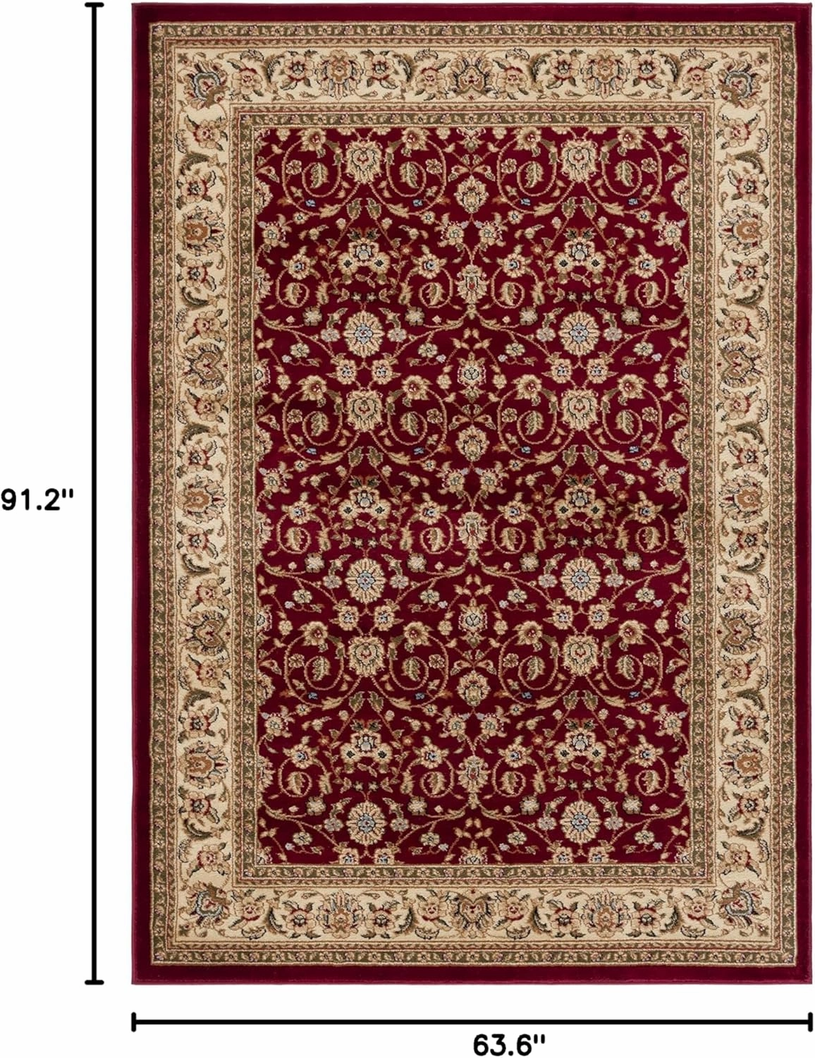 SAFAVIEH Lyndhurst Collection Area Rug - 5'3" x 7'6", Red & Ivory, Traditional Oriental Design, Non-Shedding & Easy Care, Ideal for High Traffic Areas in Living Room, Bedroom (LNH312A)