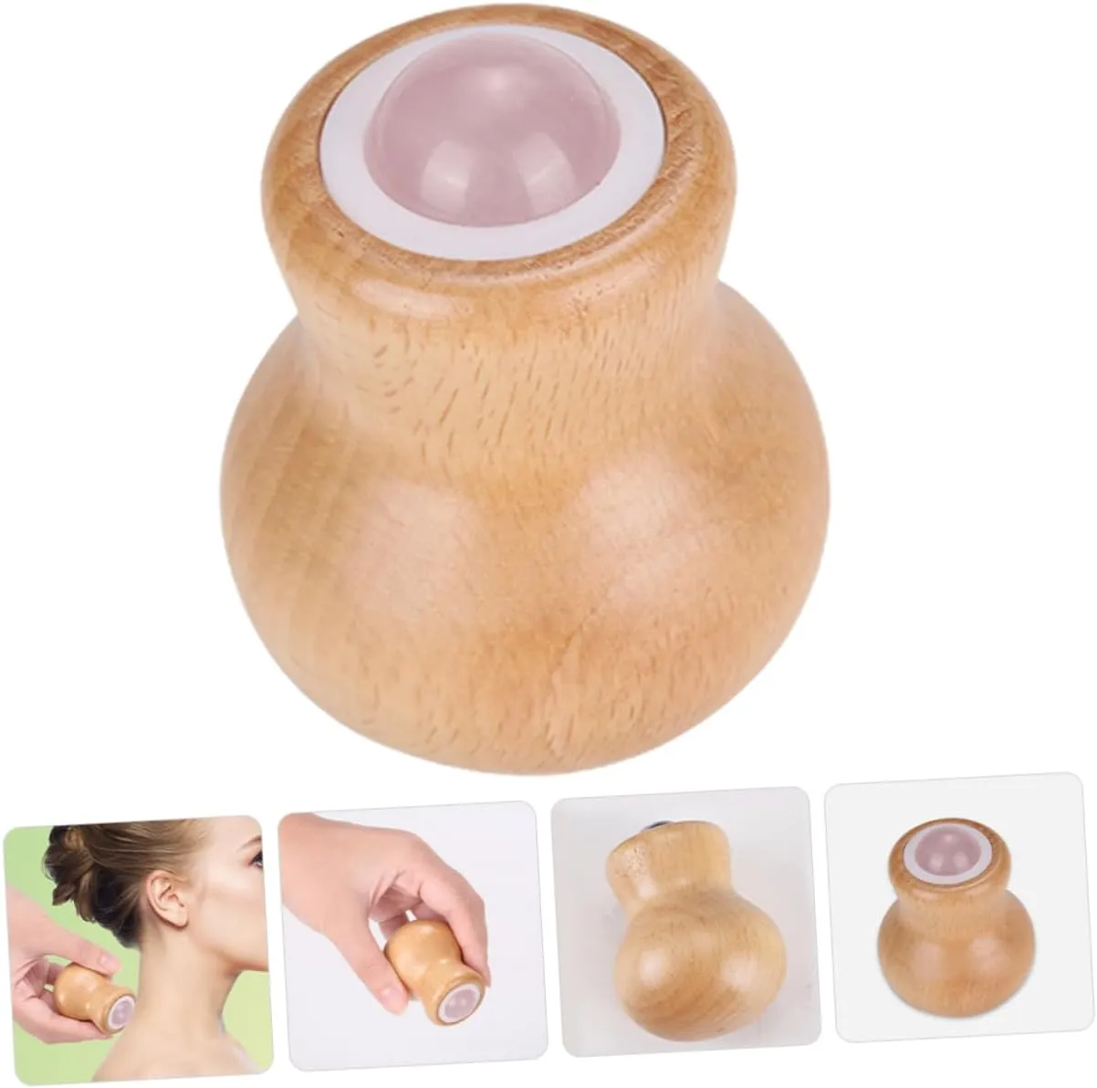 SAFIGLE 2pcs Portable Face Roller Jade Roller for Face Eye for Muscle Relief Wooden Handle for Beauty Relaxation