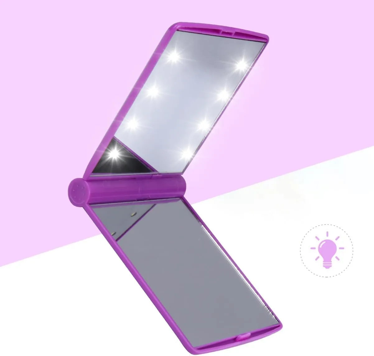 SAFIGLE Portable Folding LED Makeup Mirror Compact Dual Sided Handheld Design for Women for Travel Purse Handbag Durable Material Present for Friends and Family