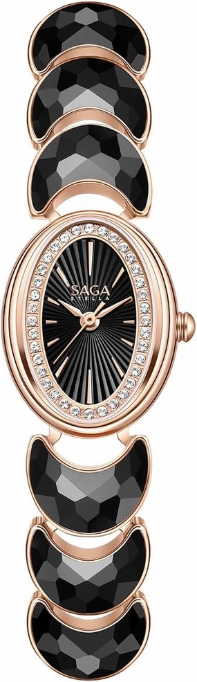 SAGA Luna Women's Watch with Moon-Shaped Bracelet and Danube Crystals - Elegant Timepiece Featuring Swiss Movement, Adjustable Strap, and Water Resistance