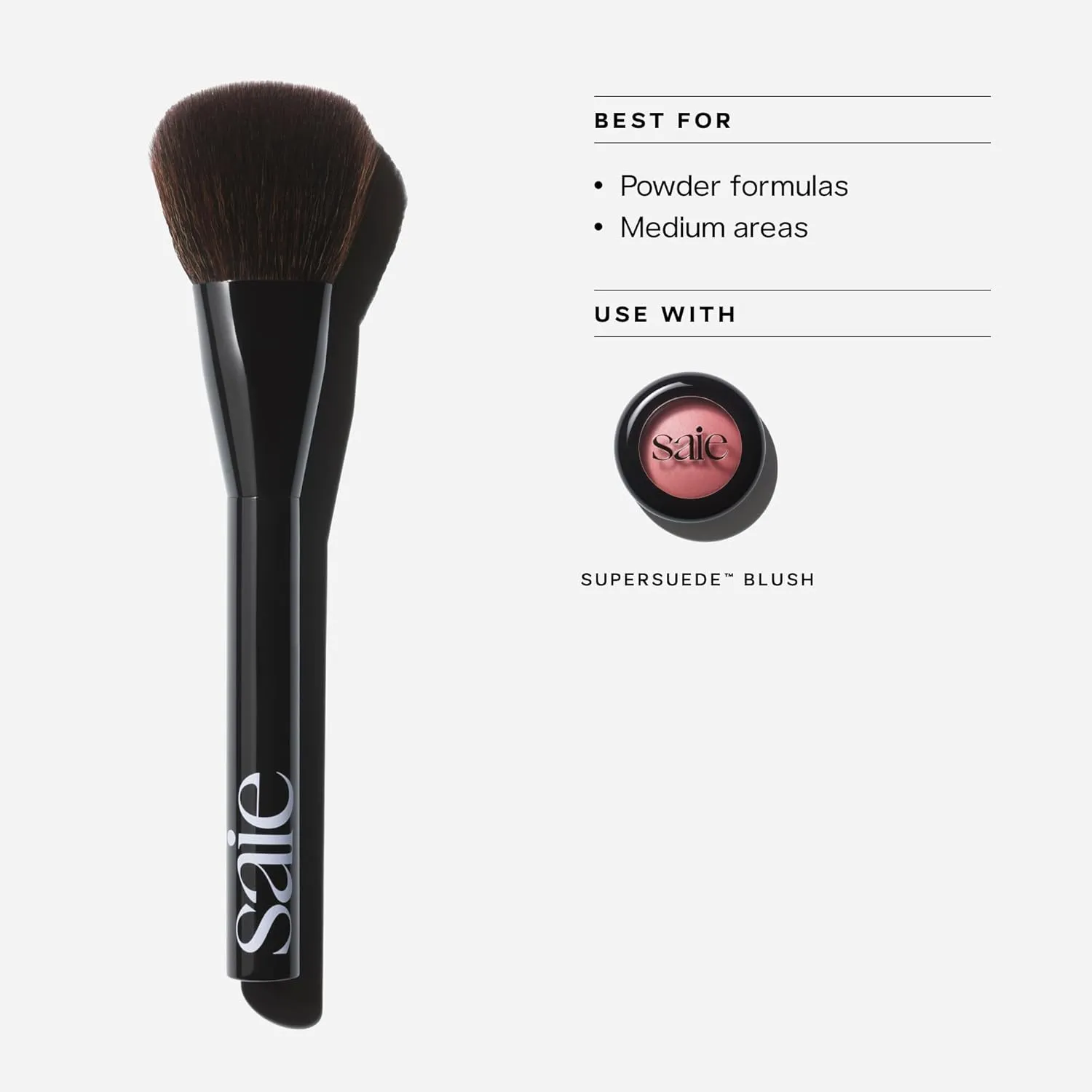 Saie Powder Blush Brush - Fluffy, Tapered Pressed or Loose Powder Brush for Easy Pickup, Diffused Application   Minimal Fallout - Made with Vegan, Cruelty-Free Synthetic Bristles (1 Count)