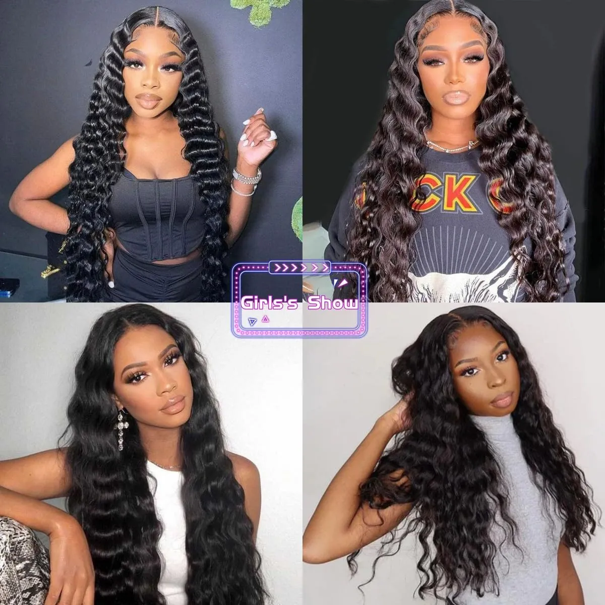 SAPPHIREWIGS Loose Deep Wave Wig Black 13×4 Lace Front Wigs Pre Plucked Hairline Synthetic Butter Lace Frontal Crimp Curly Wigs for Black Women Cosplay Daily Party Use