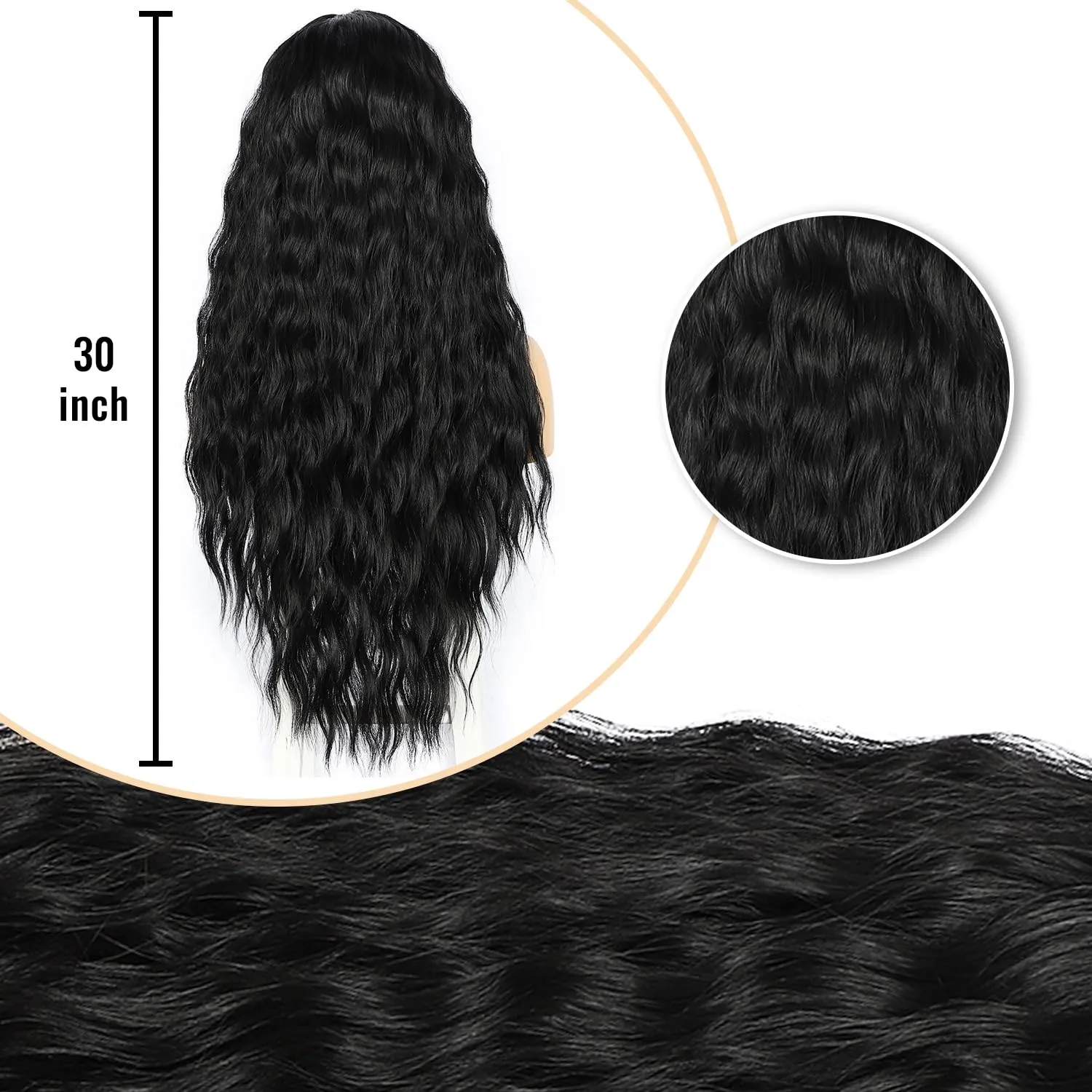 SAPPHIREWIGS Loose Deep Wave Wig Black 13×4 Lace Front Wigs Pre Plucked Hairline Synthetic Butter Lace Frontal Crimp Curly Wigs for Black Women Cosplay Daily Party Use