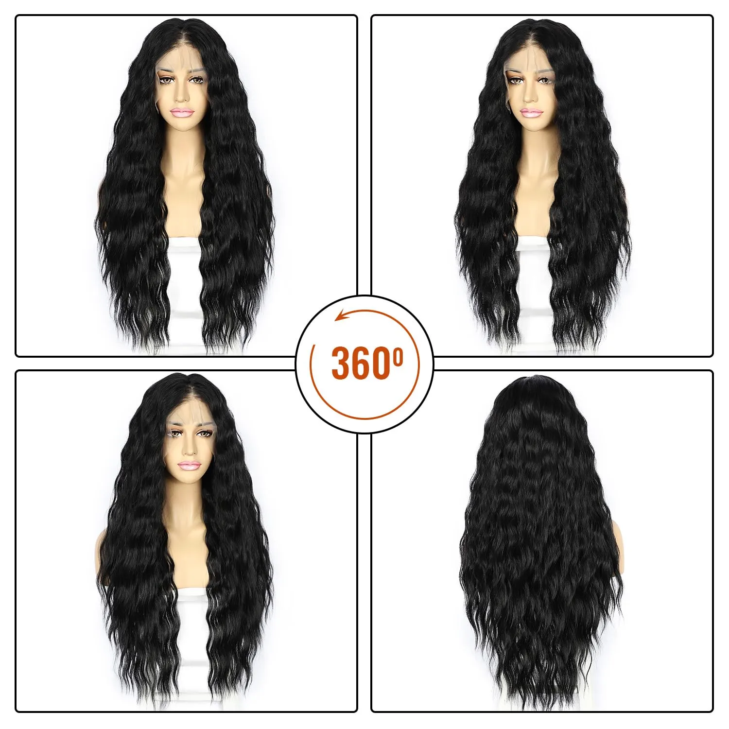 SAPPHIREWIGS Loose Deep Wave Wig Black 13×4 Lace Front Wigs Pre Plucked Hairline Synthetic Butter Lace Frontal Crimp Curly Wigs for Black Women Cosplay Daily Party Use