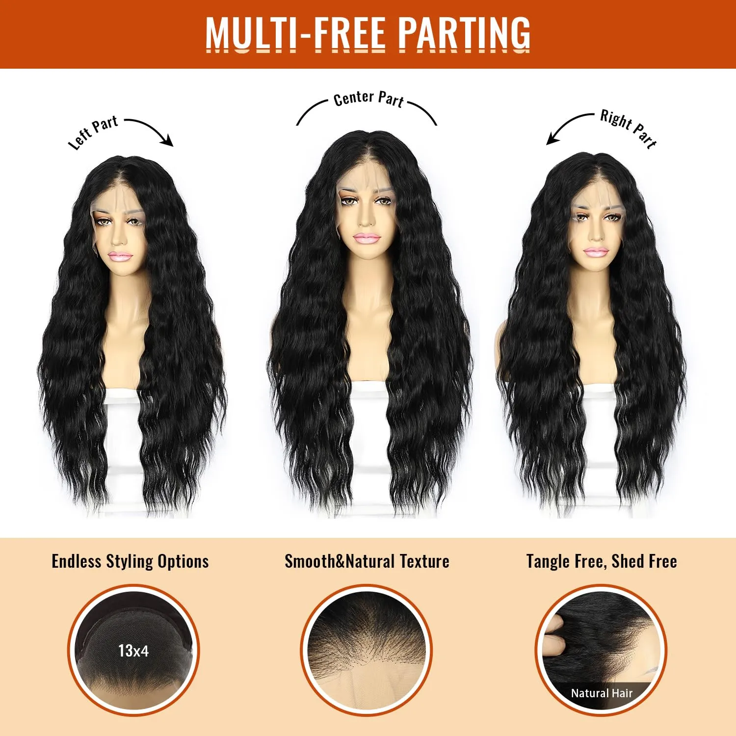 SAPPHIREWIGS Loose Deep Wave Wig Black 13×4 Lace Front Wigs Pre Plucked Hairline Synthetic Butter Lace Frontal Crimp Curly Wigs for Black Women Cosplay Daily Party Use