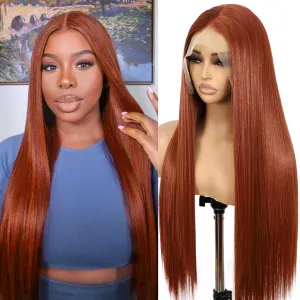 SAPPHIREWIGS Reddish Brown #350 Color Natural Straight Hairline No-Tangle Natural Hairline 6×13 Big Lace Freedom Part Daily Makeup Easter Gift Synthetic Lace Front Wigs