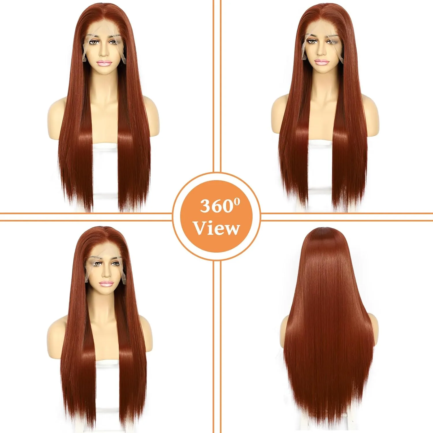 SAPPHIREWIGS Reddish Brown #350 Color Natural Straight Hairline No-Tangle Natural Hairline 6×13 Big Lace Freedom Part Daily Makeup Easter Gift Synthetic Lace Front Wigs