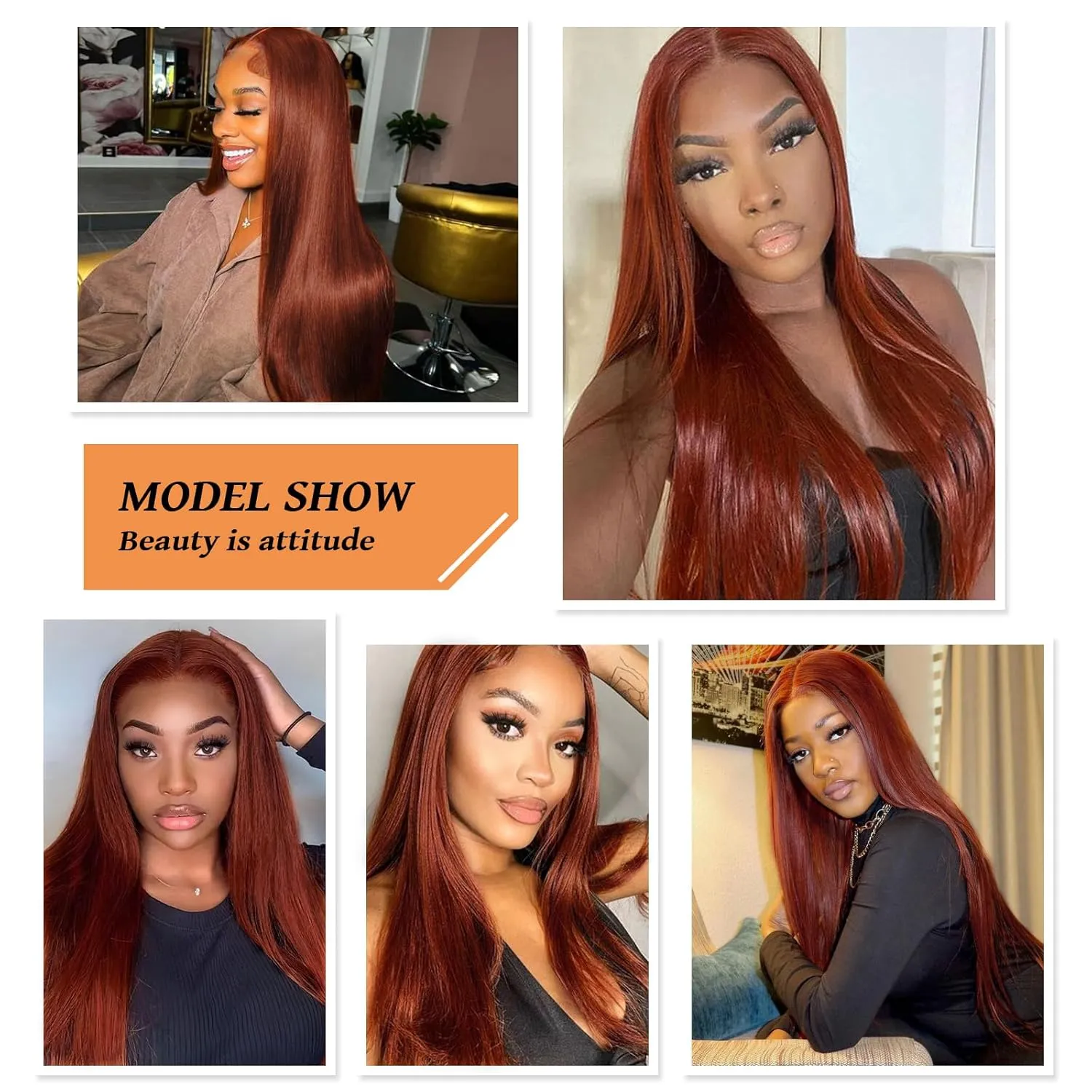 SAPPHIREWIGS Reddish Brown #350 Color Natural Straight Hairline No-Tangle Natural Hairline 6×13 Big Lace Freedom Part Daily Makeup Easter Gift Synthetic Lace Front Wigs