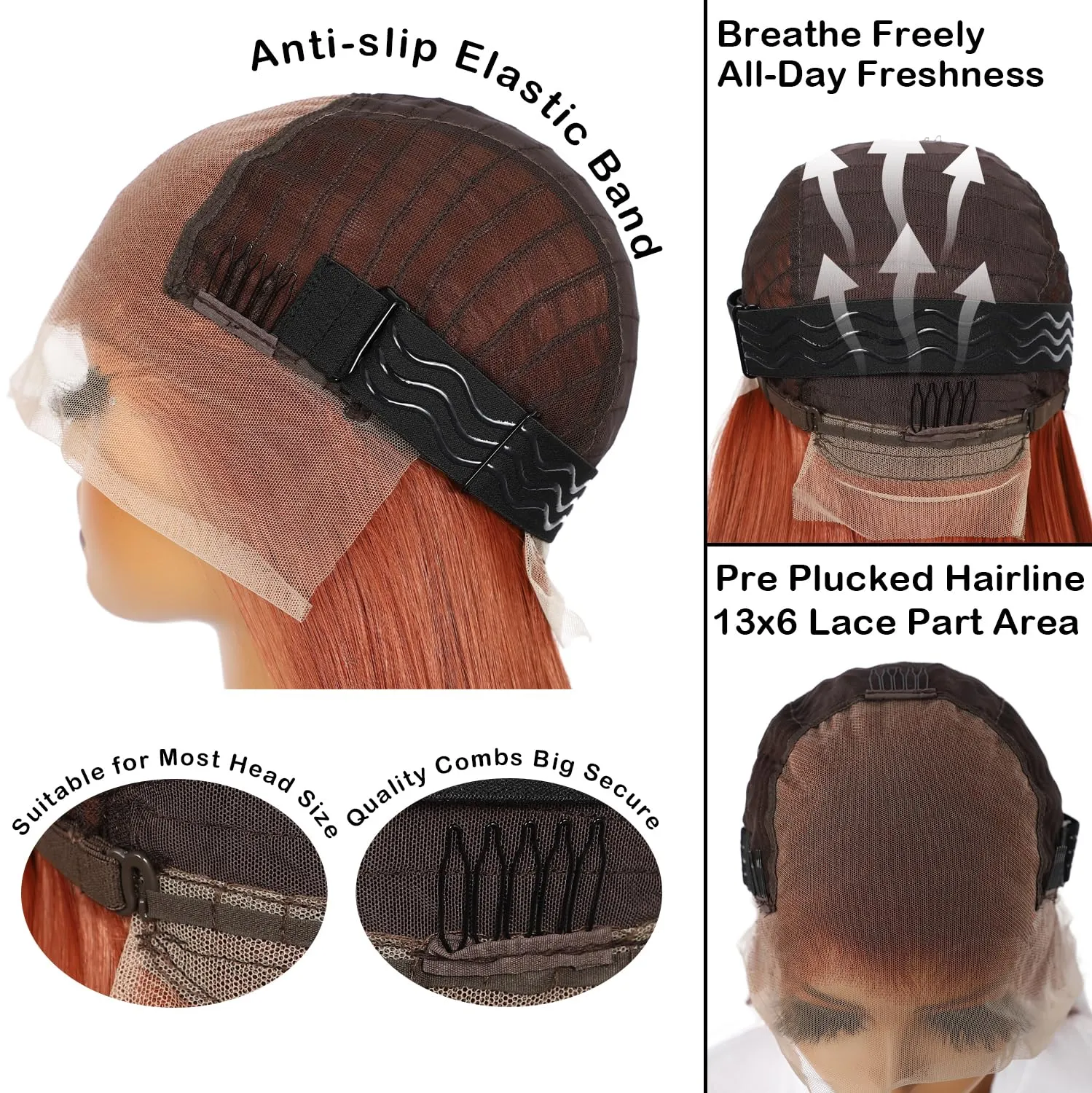 SAPPHIREWIGS Reddish Brown #350 Color Natural Straight Hairline No-Tangle Natural Hairline 6×13 Big Lace Freedom Part Daily Makeup Easter Gift Synthetic Lace Front Wigs