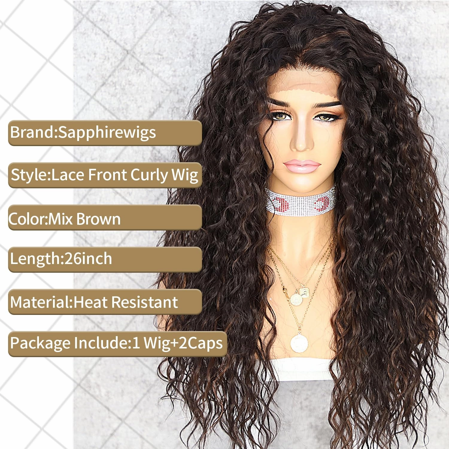 SAPPHIREWIGS Curly Synthetic Lace Front Wigs Kinky Curly Mix Brown Wig for Black Women Heat Resistant Hair Party Daily Makeup Wigs 26inch