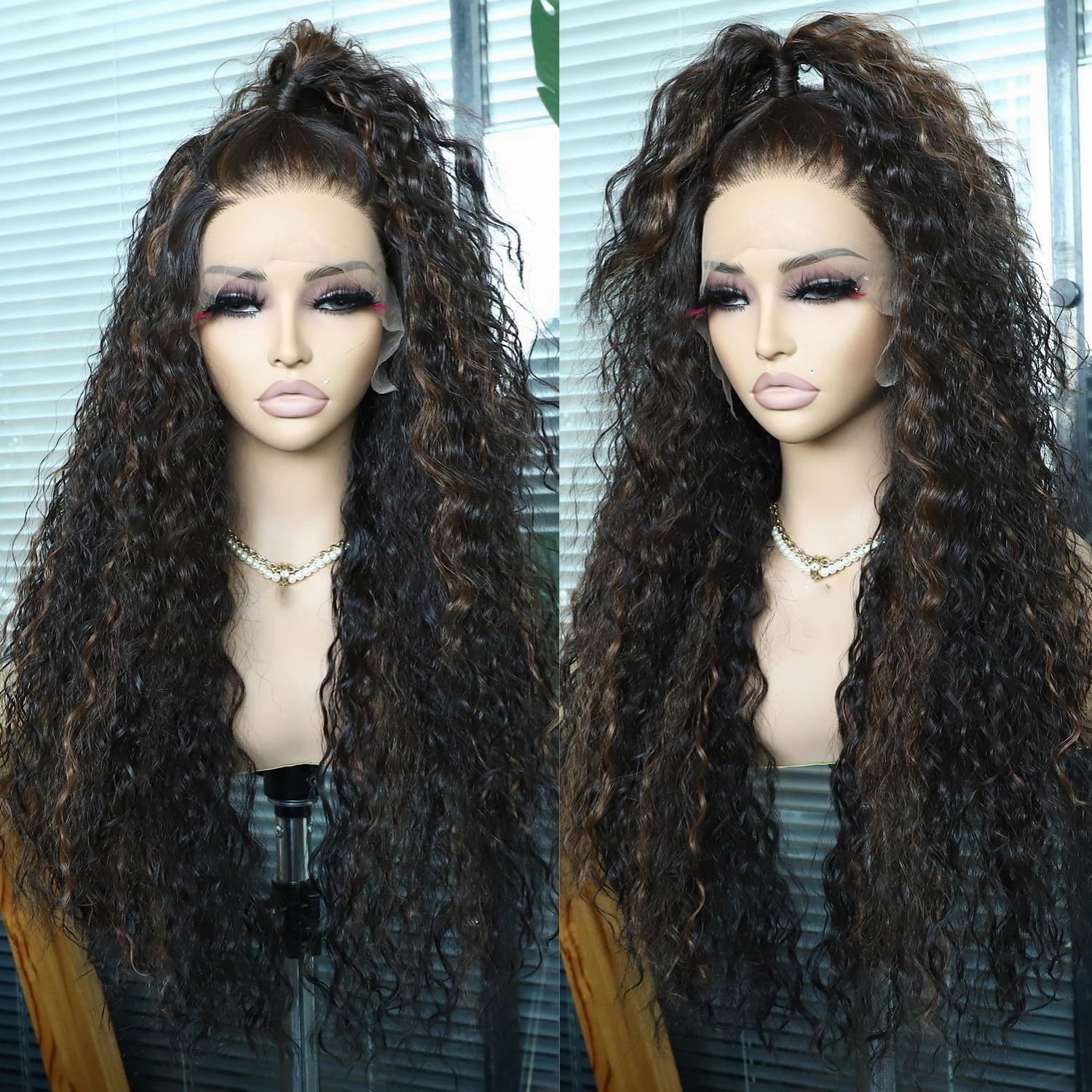 SAPPHIREWIGS Curly Synthetic Lace Front Wigs Kinky Curly Mix Brown Wig for Black Women Heat Resistant Hair Party Daily Makeup Wigs 26inch
