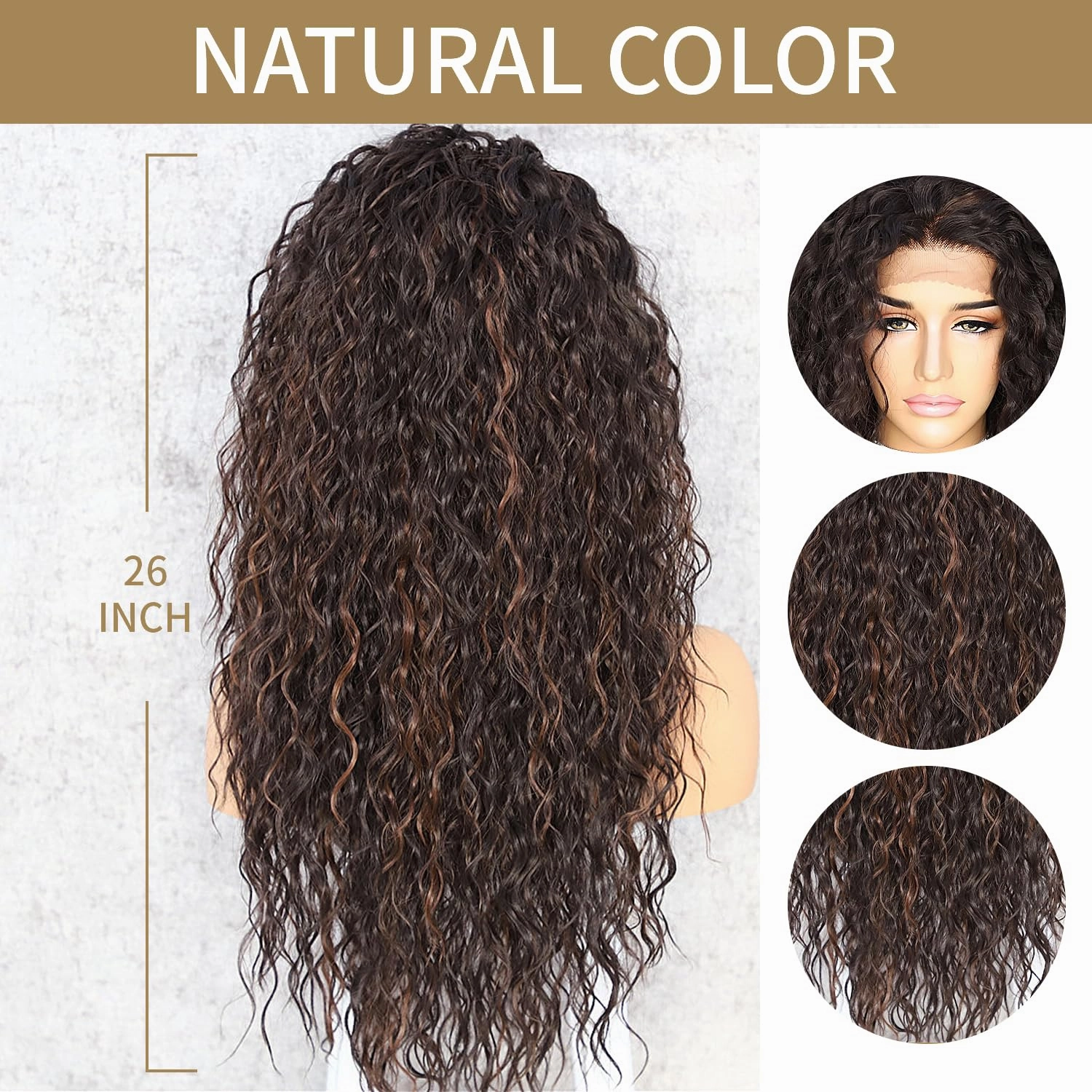 SAPPHIREWIGS Curly Synthetic Lace Front Wigs Kinky Curly Mix Brown Wig for Black Women Heat Resistant Hair Party Daily Makeup Wigs 26inch