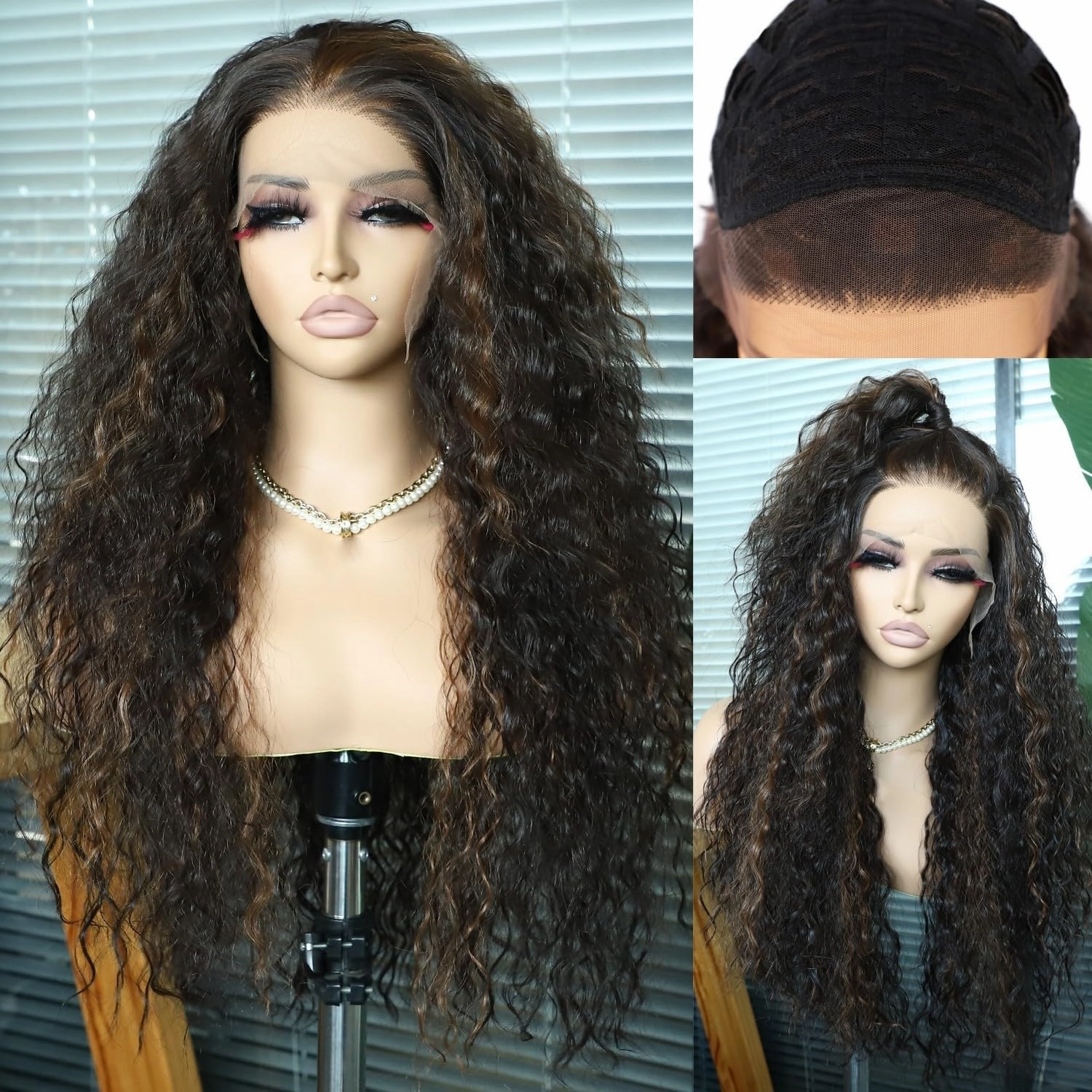 SAPPHIREWIGS Curly Synthetic Lace Front Wigs Kinky Curly Mix Brown Wig for Black Women Heat Resistant Hair Party Daily Makeup Wigs 26inch