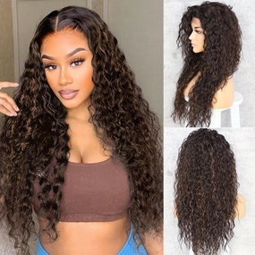 SAPPHIREWIGS Curly Synthetic Lace Front Wigs Kinky Curly Mix Brown Wig for Black Women Heat Resistant Hair Party Daily Makeup Wigs 26inch
