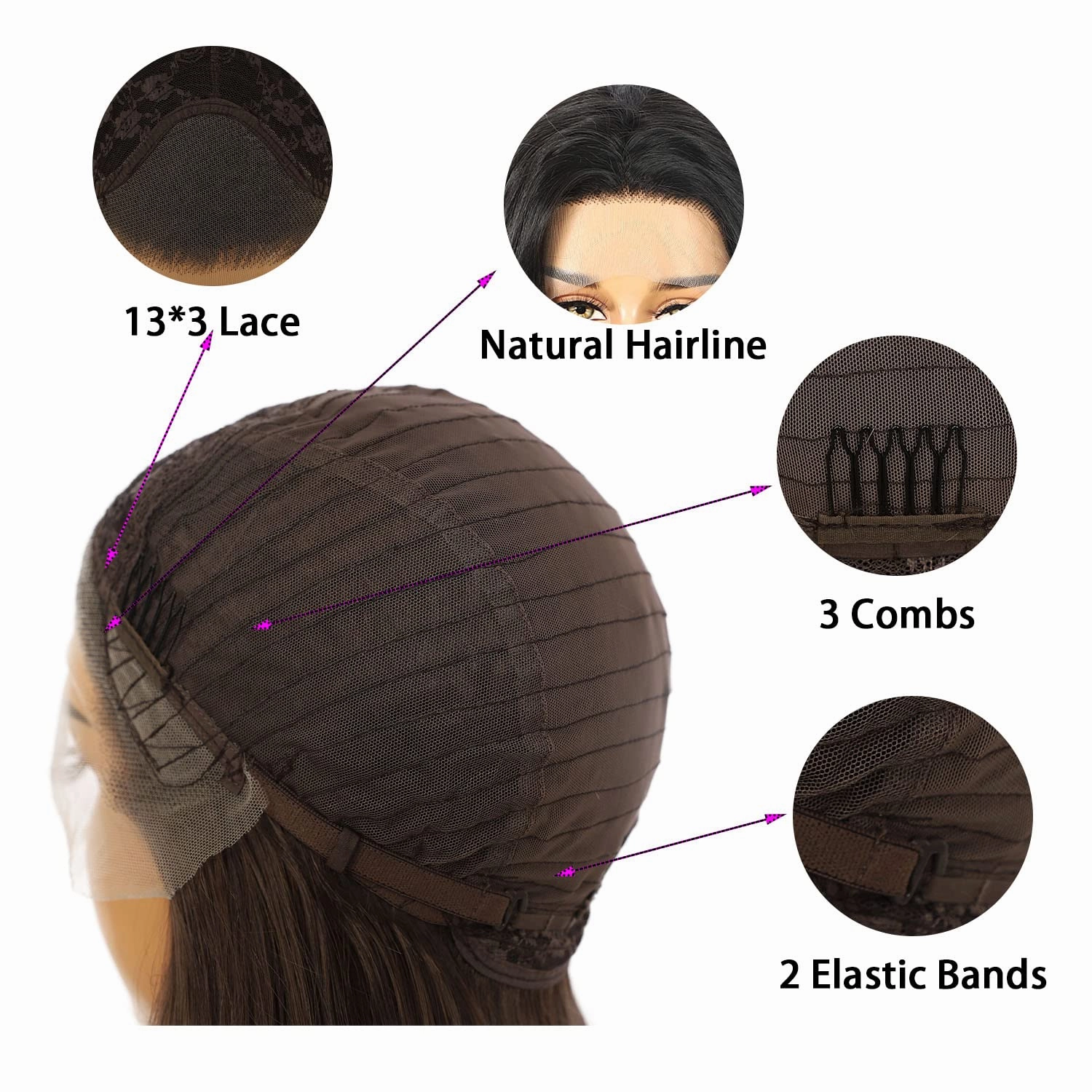 SAPPHIREWIGS Dark Brown Heat Resistant Hair Natural Wave Type Hand Tied Perruque Synthetic Lace Front Wig For Wedding Party