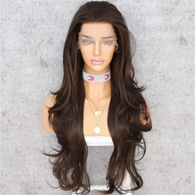 SAPPHIREWIGS Dark Brown Heat Resistant Hair Natural Wave Type Hand Tied Perruque Synthetic Lace Front Wig For Wedding Party